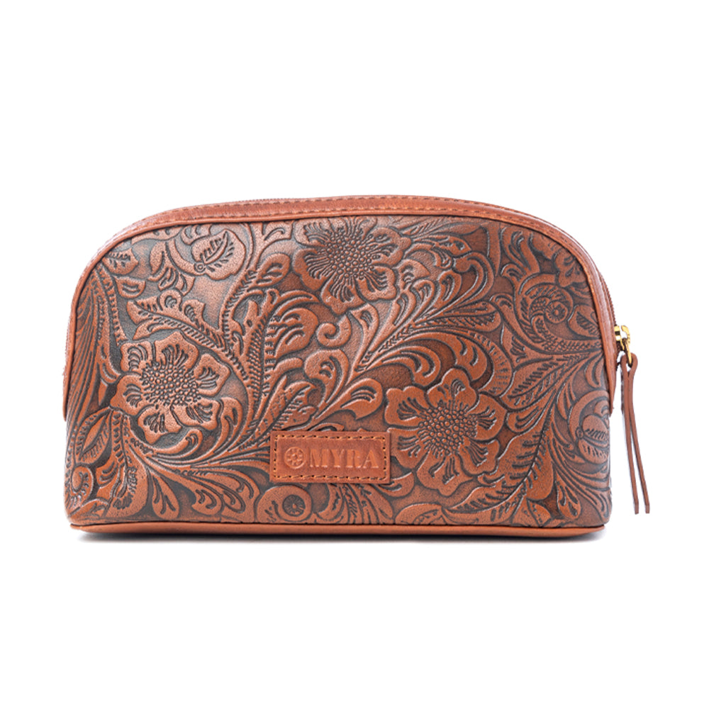 Myra Saddlefire Embossed Leather Multi-pouch in Desert Oak
