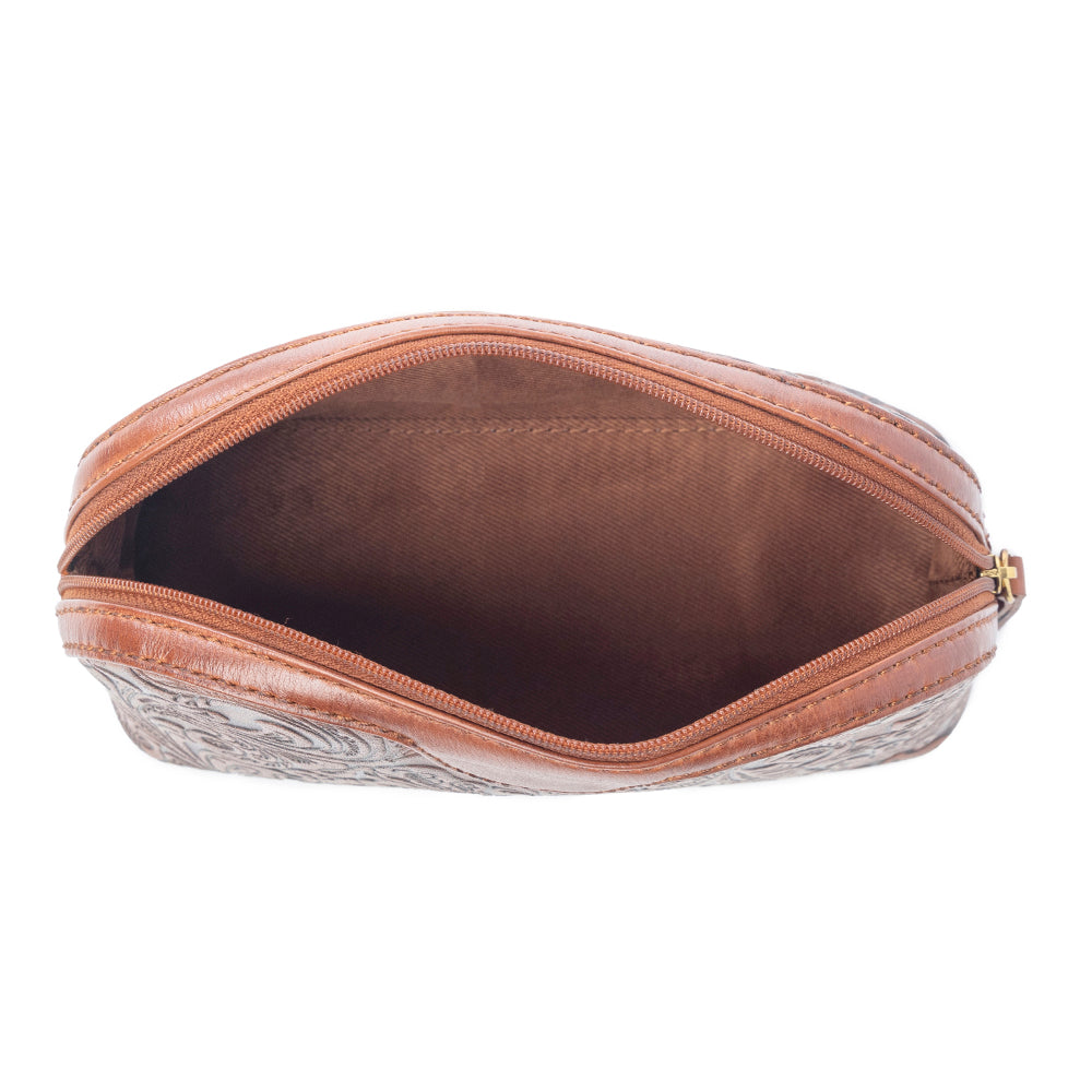 Myra Saddlefire Embossed Leather Multi-pouch in Desert Oak