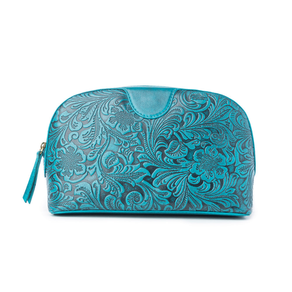 Myra Helena Bloom Embossed Leather Multi-pouch in Sierra Blue