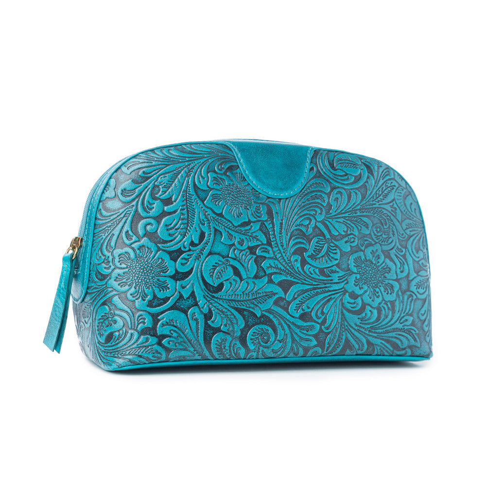 Myra Helena Bloom Embossed Leather Multi-pouch in Sierra Blue
