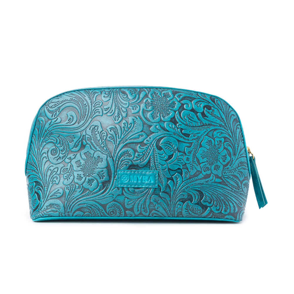 Myra Helena Bloom Embossed Leather Multi-pouch in Sierra Blue