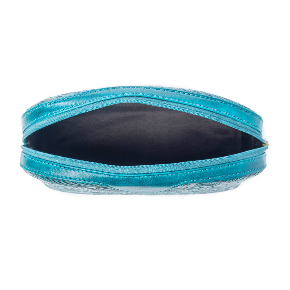 Myra Helena Bloom Embossed Leather Multi-pouch in Sierra Blue