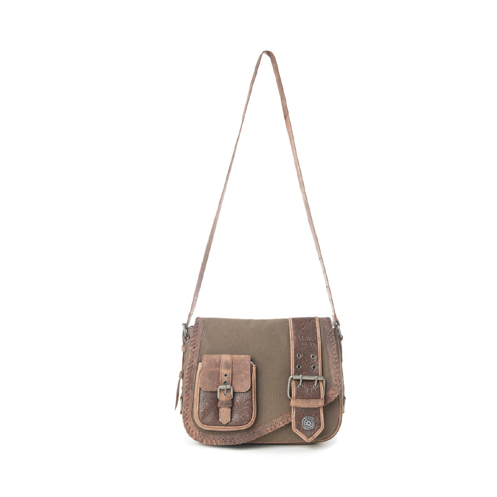 Myra Outlaw's Travels Leather Shoulder Bag in Rodeo Olive - Myra USA