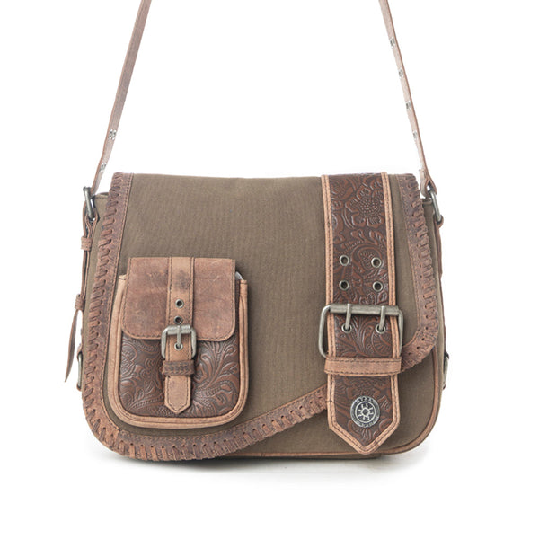 Myra Outlaw's Travels Leather Shoulder Bag in Rodeo Olive - Myra USA