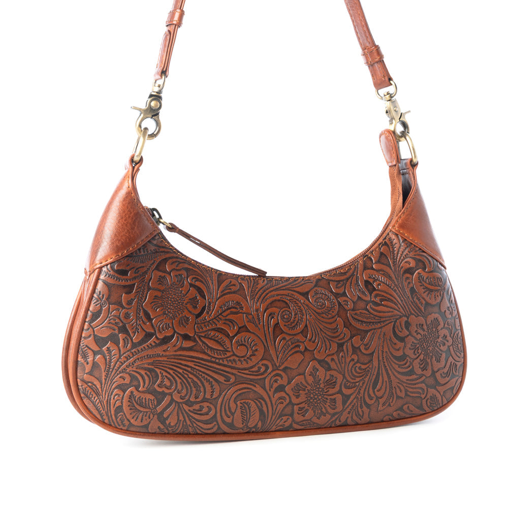 Heritage Vine Embossed Leather Bag for Women in Brown with shoulder strap - Myra USA