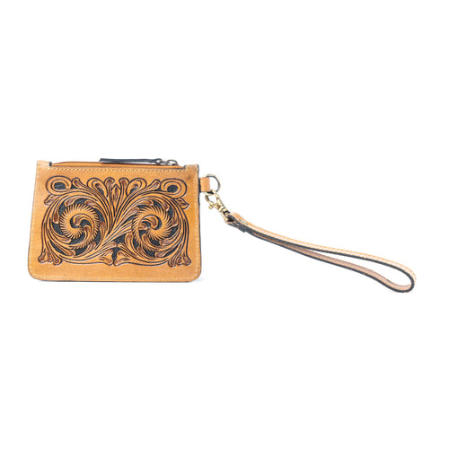 Myra Sierra Scroll Handtooled Card Holder in Bronco Umber - Myra USA