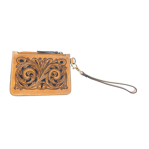 Myra Sierra Scroll Handtooled Card Holder in Bronco Umber - Myra USA