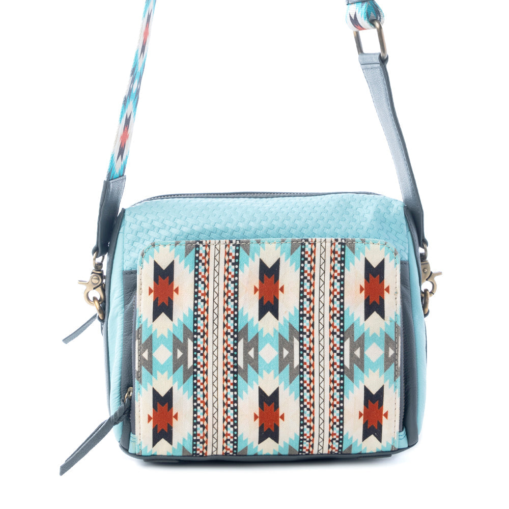 Myra Pueblo Charm Aztec Crossbody Bag in Frontier Blue