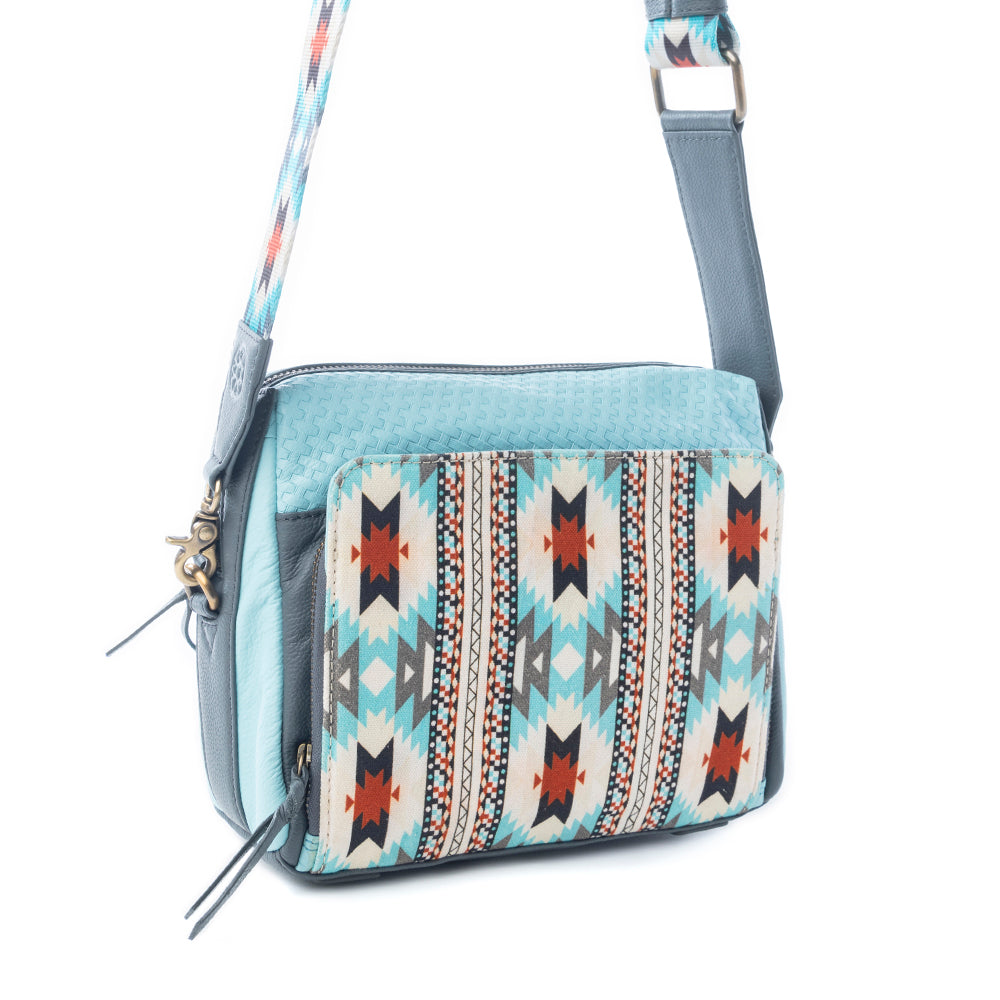 Myra Pueblo Charm Aztec Crossbody Bag in Frontier Blue