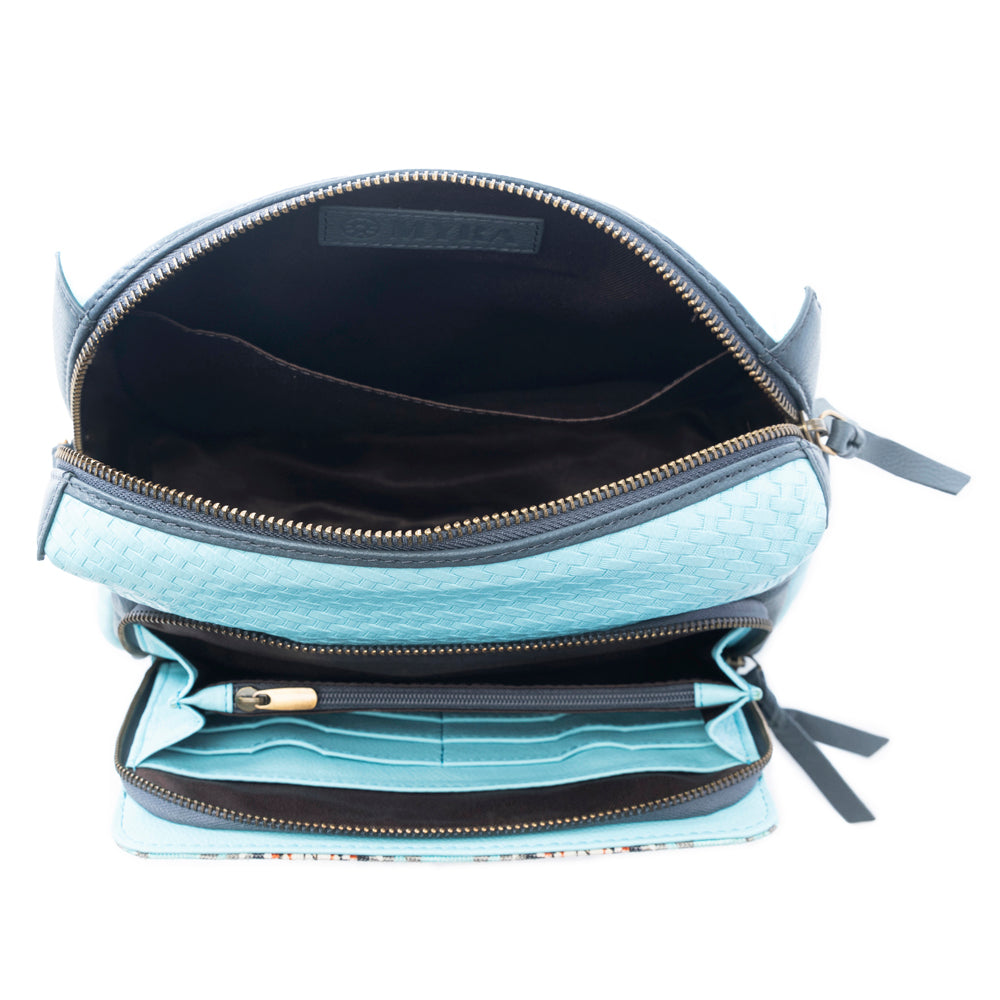 Myra Pueblo Charm Aztec Crossbody Bag in Frontier Blue