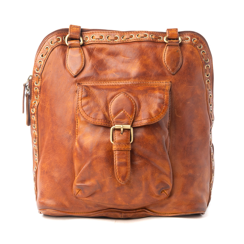 Myra Hearthfire Buckled Genuine Leather Bag in Cognac Brown - Myra USA