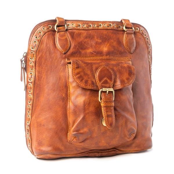 Myra Hearthfire Buckled Genuine Leather Bag in Cognac Brown - Myra USA