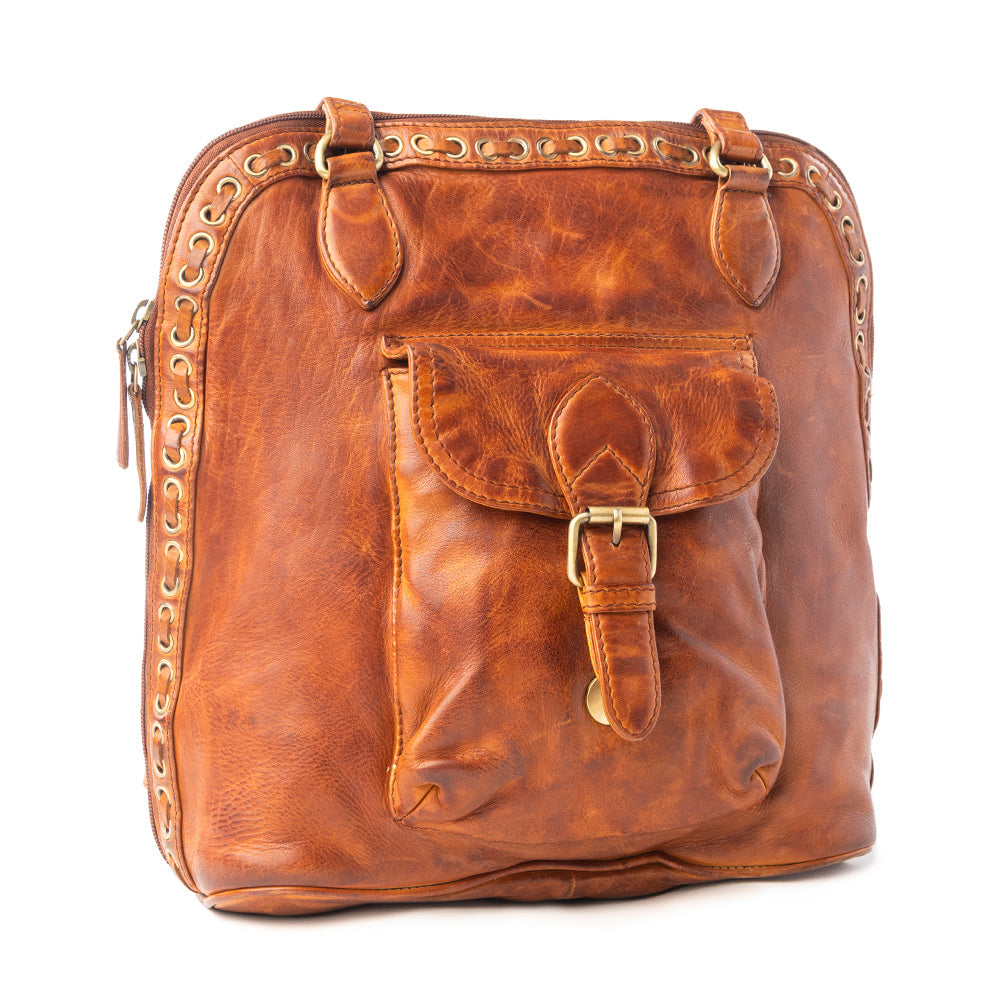 Myra Hearthfire Buckled Genuine Leather Bag in Cognac Brown