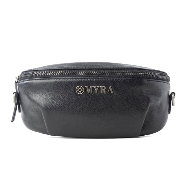Myra Blackthorn Range Leather Fanny Pack in Sailor Black - Myra USA
