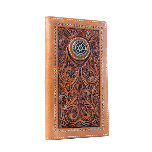 Myra Sheriff’s Crest Handtooled Leather Wallet for Men in Bronco Brown - Myra USA