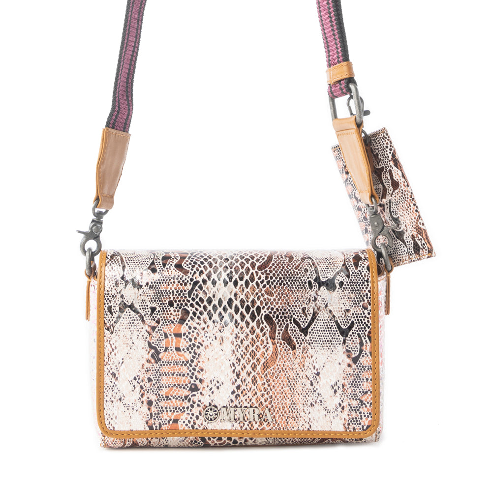 Myra Elysian Charm Leather Shoulder Bag in Onyx Snake Print