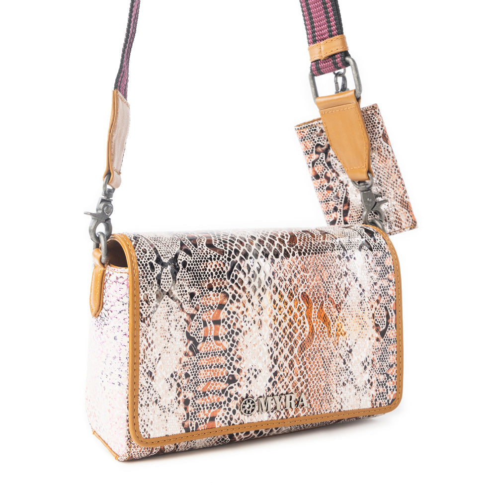 Myra Elysian Charm Leather Shoulder Bag in Onyx Snake Print