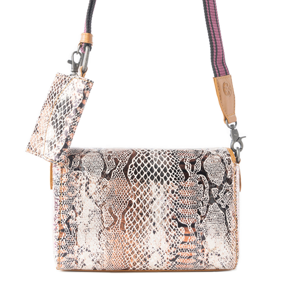 Myra Elysian Charm Leather Shoulder Bag in Onyx Snake Print