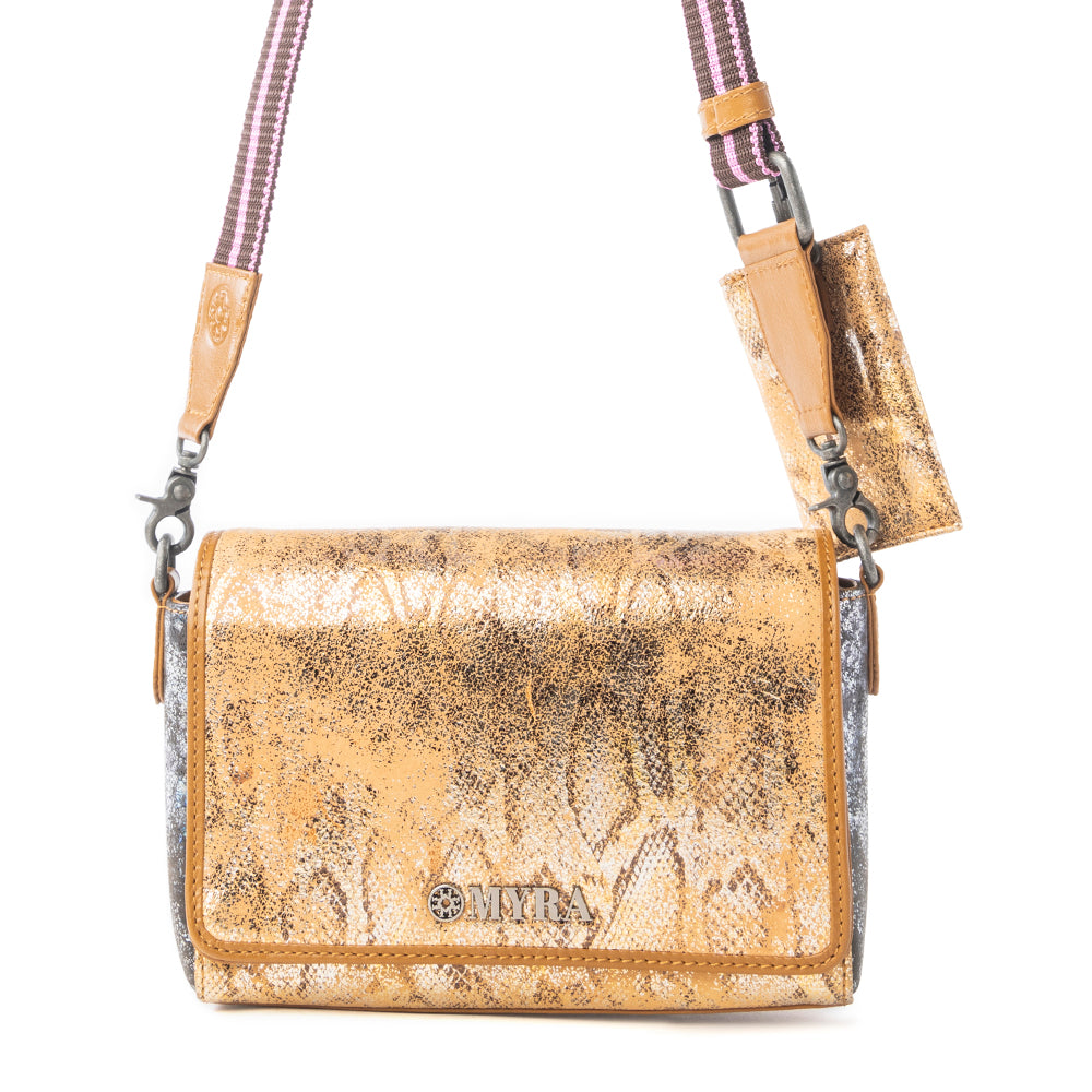Myra Serpentina Charm Leather Shoulder Bag in Amber Snake Print