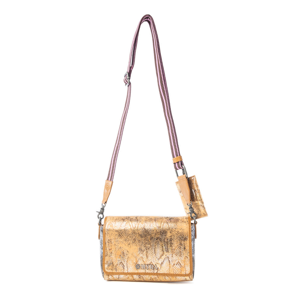 Myra Serpentina Charm Leather Shoulder Bag in Amber Snake Print