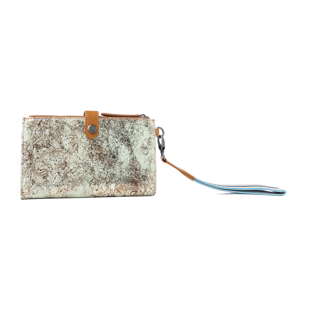 Myra Aurora Sage Leather Wallet in Glimmer Snake Print