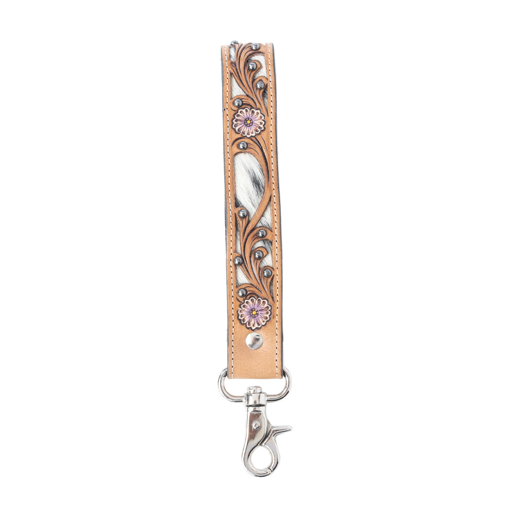 Myra Pasture Petals Handtooled Leather Keyfob in Prairie Sand