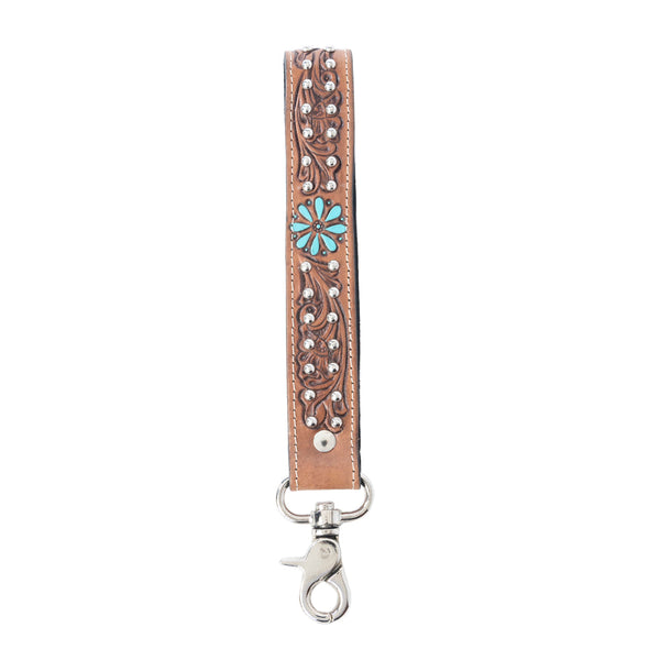 Myra Desert Daisy Handtooled Leather Keyfob in Cactus Umber - Myra USA