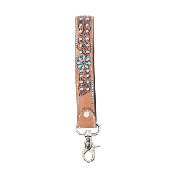 Myra Desert Daisy Handtooled Leather Keyfob in Cactus Umber - Myra USA