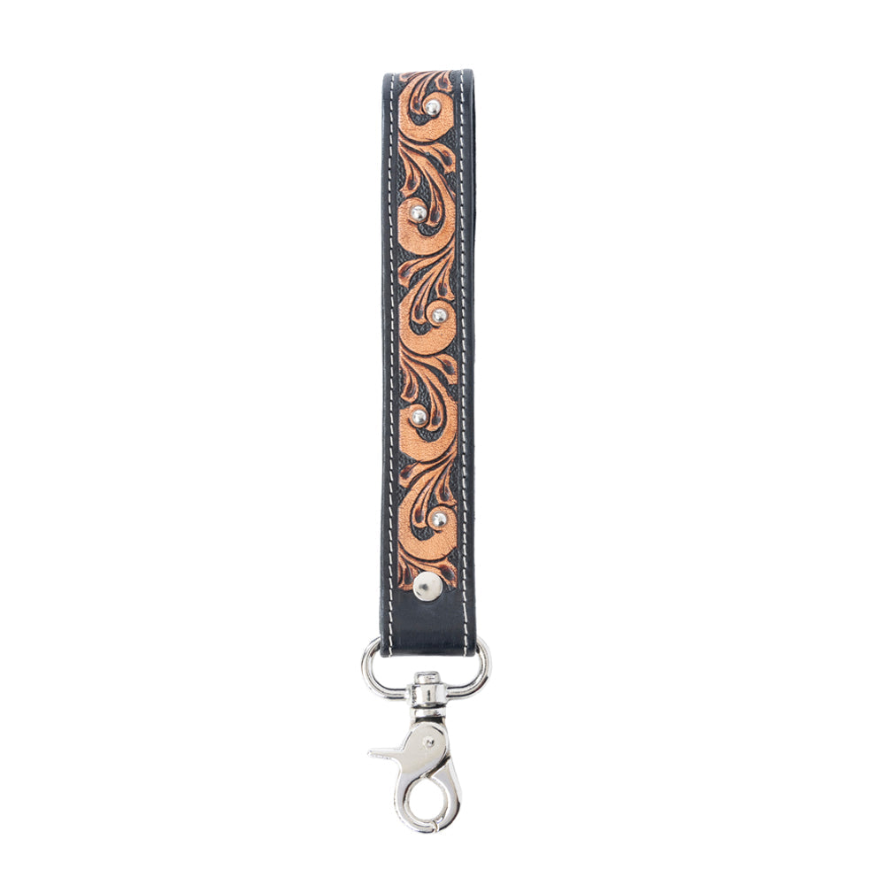 Myra Western Whirl Handtooled Leather Keyfob in Desert Brown - Myra USA