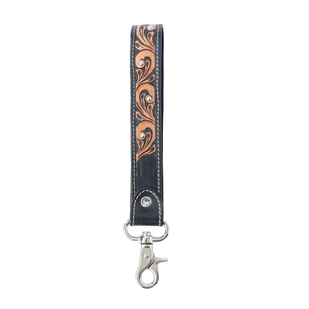 Myra Western Whirl Handtooled Leather Keyfob in Desert Brown - Myra USA