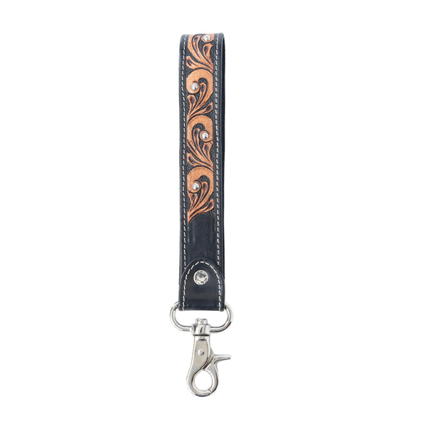 Myra Western Whirl Handtooled Leather Keyfob in Desert Brown - Myra USA