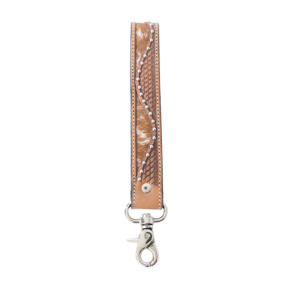 Myra Bronco Wave Handtooled Leather Keyfob in Oakwood Amber