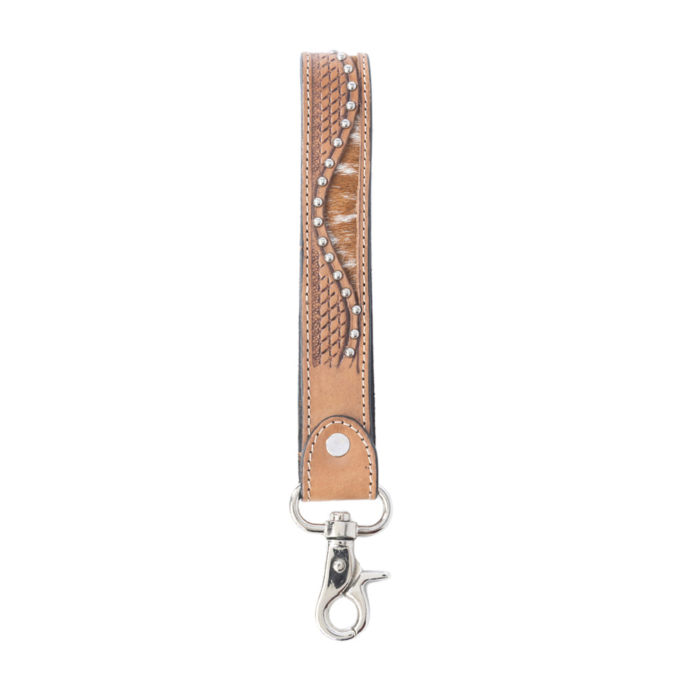 Myra Bronco Wave Handtooled Leather Keyfob in Oakwood Amber