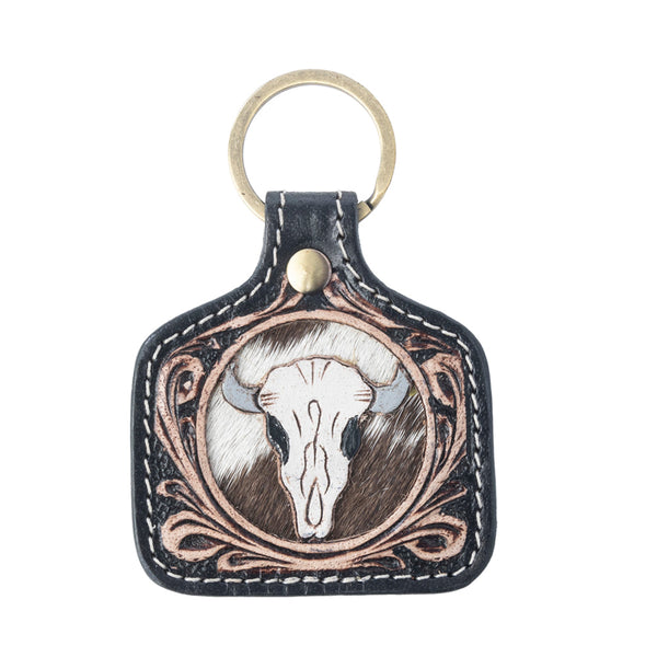 Myra Dusthorn Relic Handtooled Leather Keyfob in Wood Brown - Myra USA