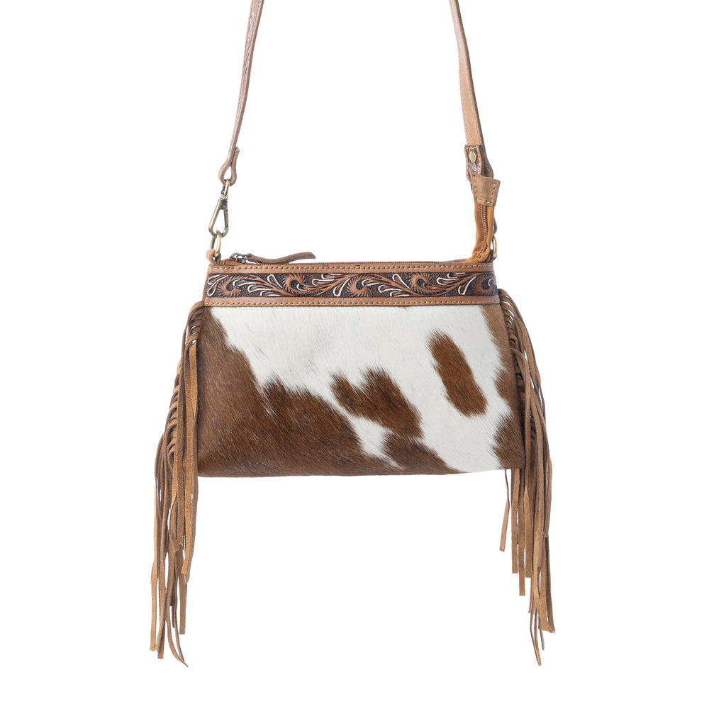 Myra Wild Mirage Hairon Leather Bag with Fringes in Ivory Range