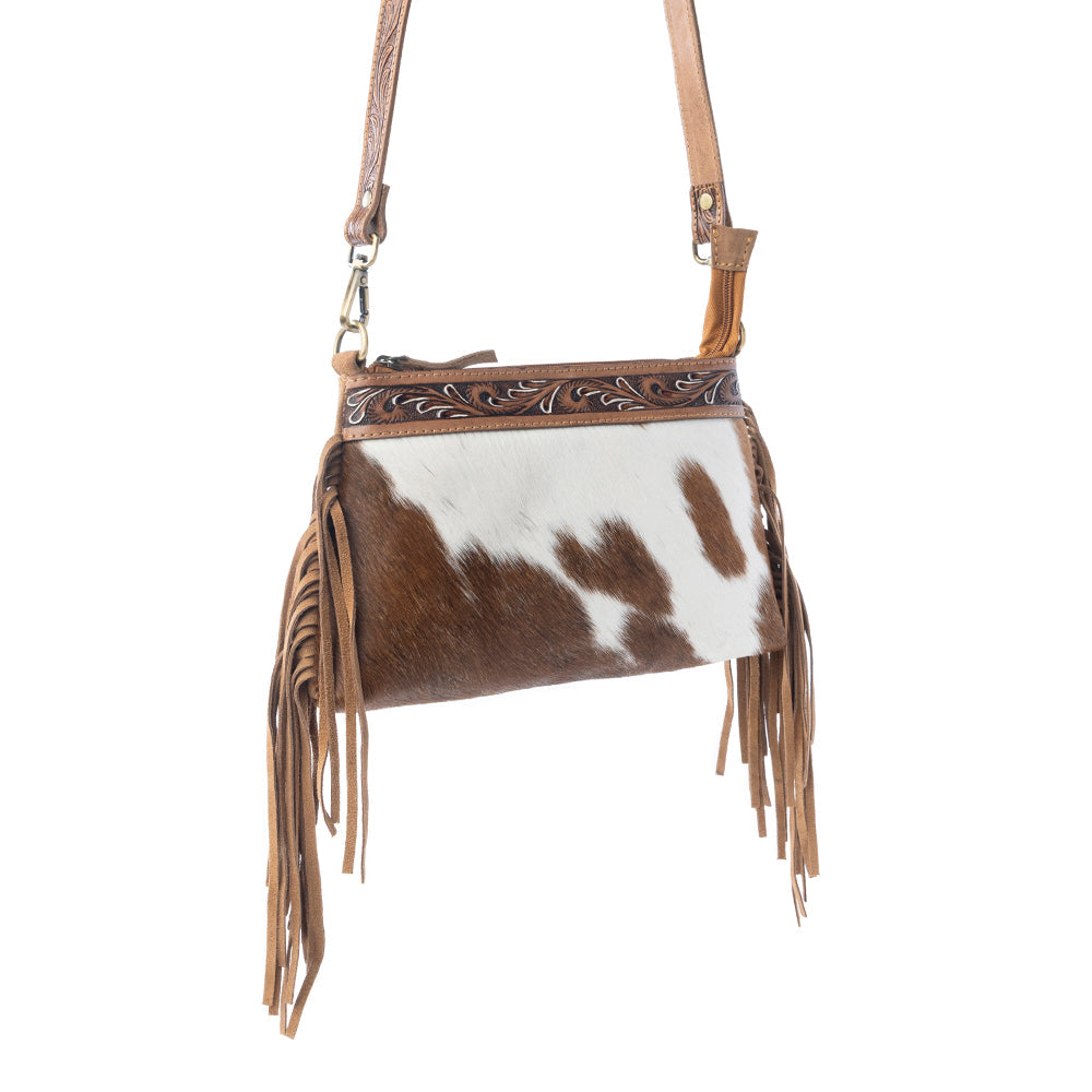 Myra Wild Mirage Hairon Leather Bag with Fringes in Ivory Range