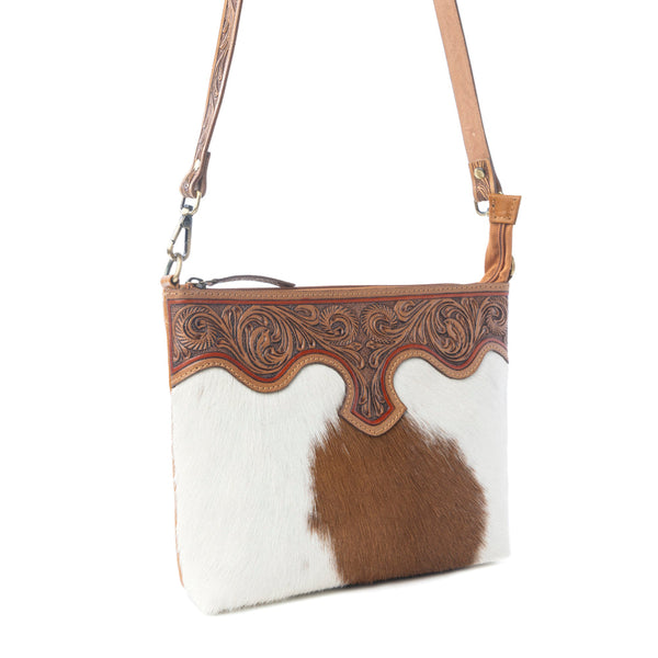 Myra Sienna Grace Handtooled Hairon Leather Bag in Western Copper - Myra USA