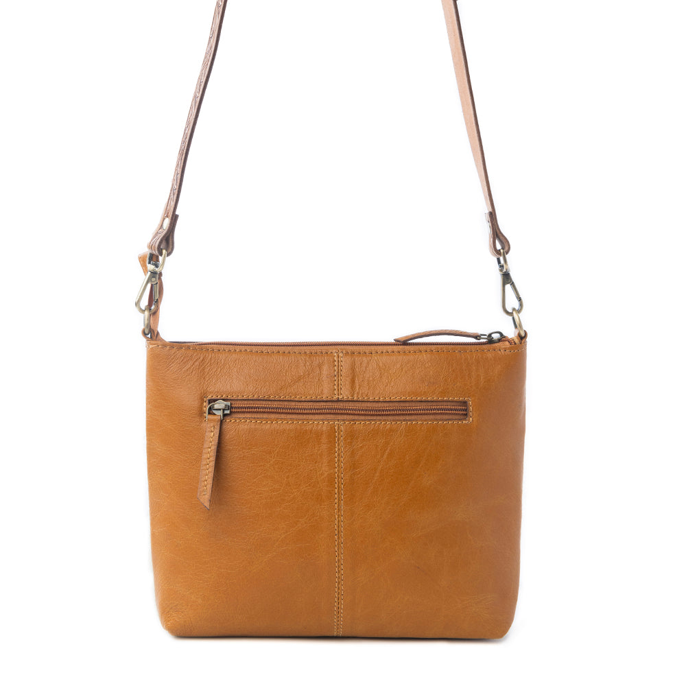 Myra Sienna Grace Handtooled Hairon Leather Bag in Western Copper