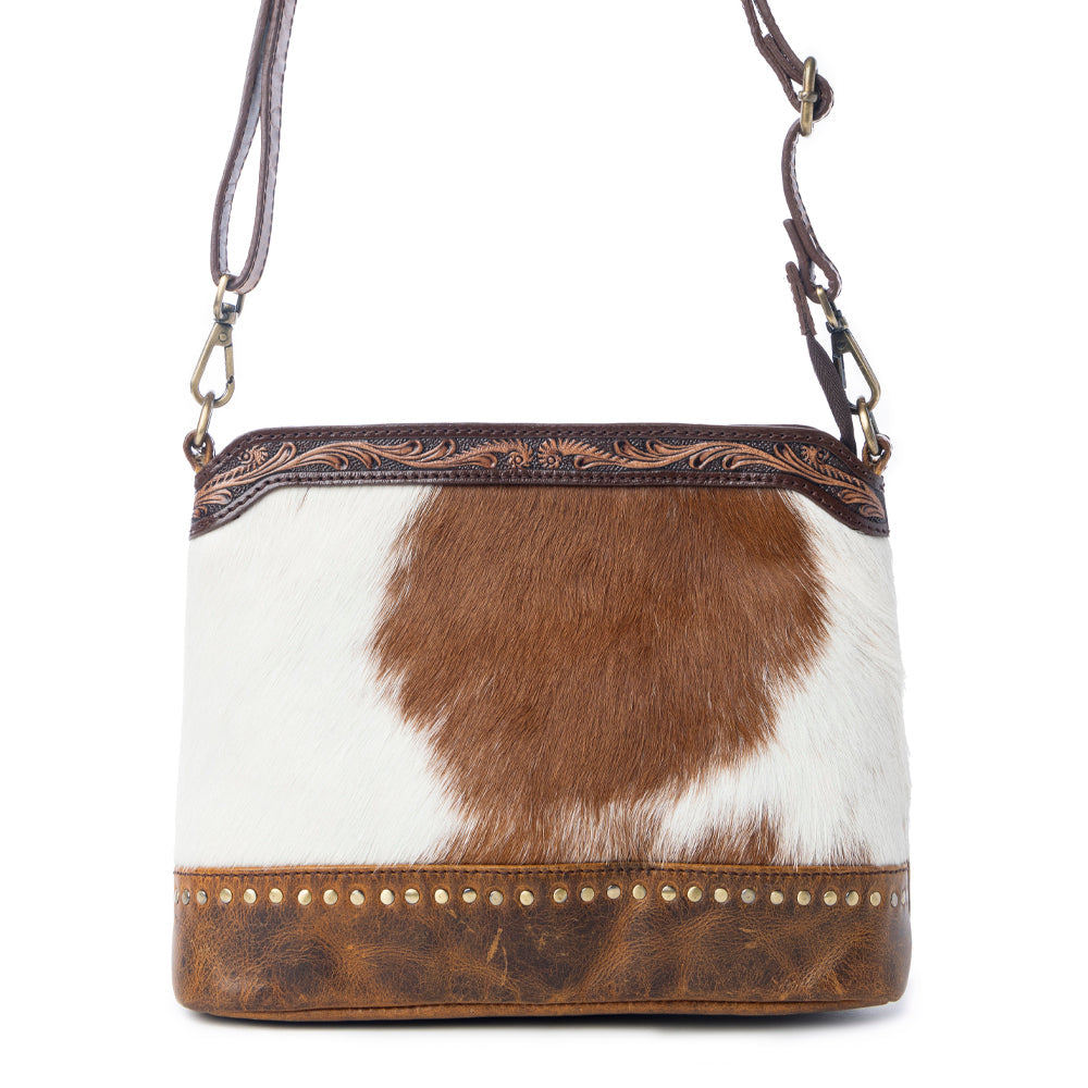 Myra Prairie Forge Studded Hairon Leather Bag in Rodeo Brown