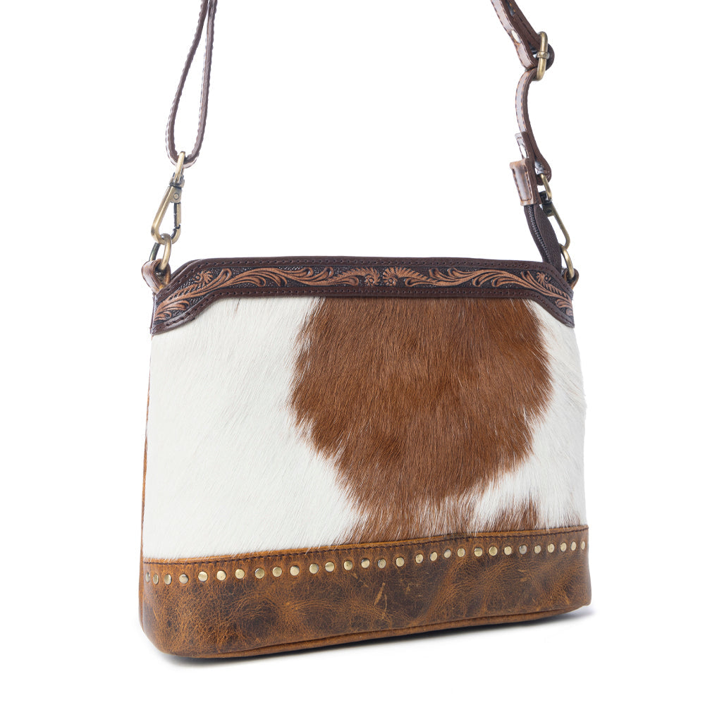 Myra Prairie Forge Studded Hairon Leather Bag in Rodeo Brown