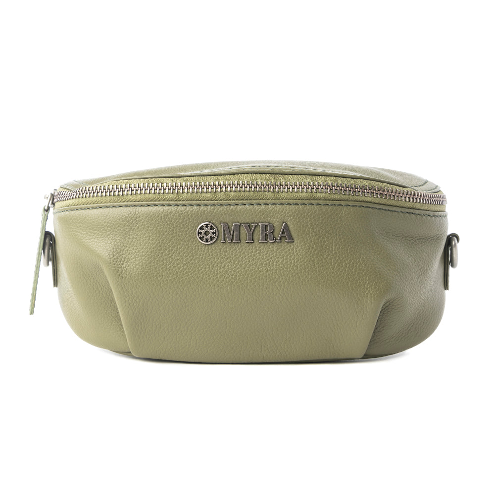 Myra Juniper Sage Leather Fanny Pack in Olive Trail - Myra USA
