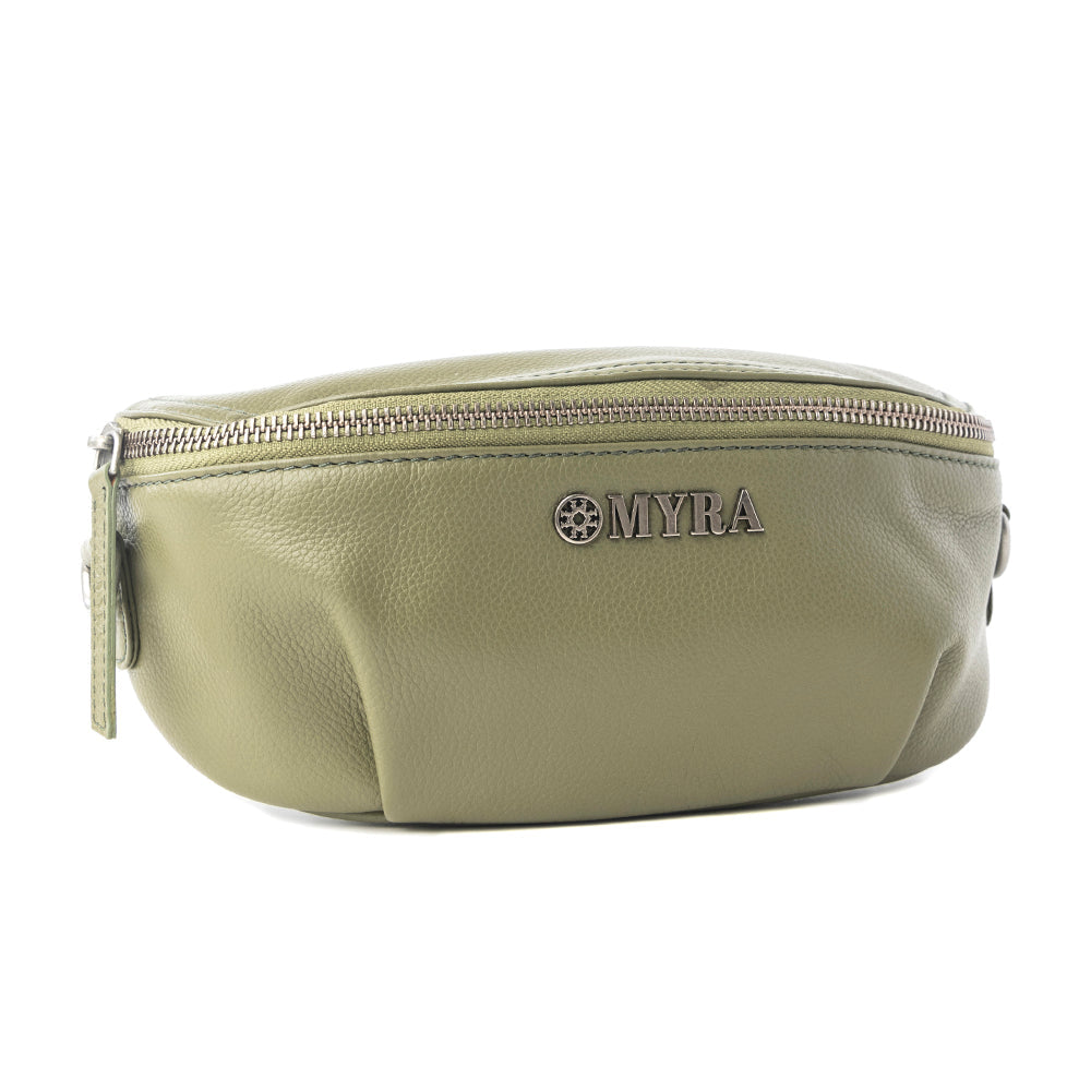 Myra Juniper Sage Leather Fanny Pack in Olive Trail - Myra USA