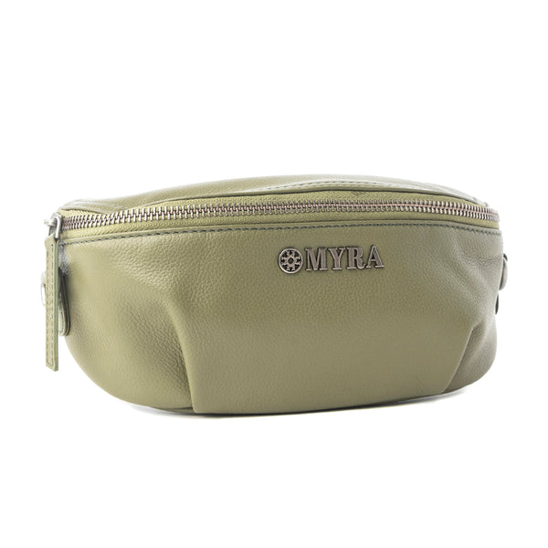 Myra Juniper Sage Leather Fanny Pack in Olive Trail - Myra USA