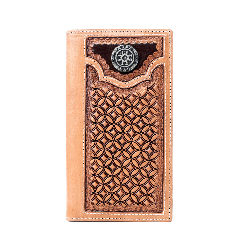 Myra Starweave Dusk Handtooled Leather Wallet for Men in Aged Sienna