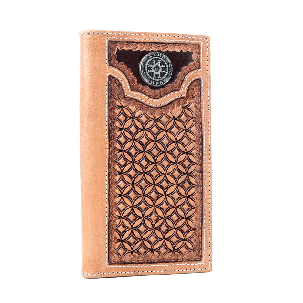 Myra Starweave Dusk Handtooled Leather Wallet for Men in Aged Sienna