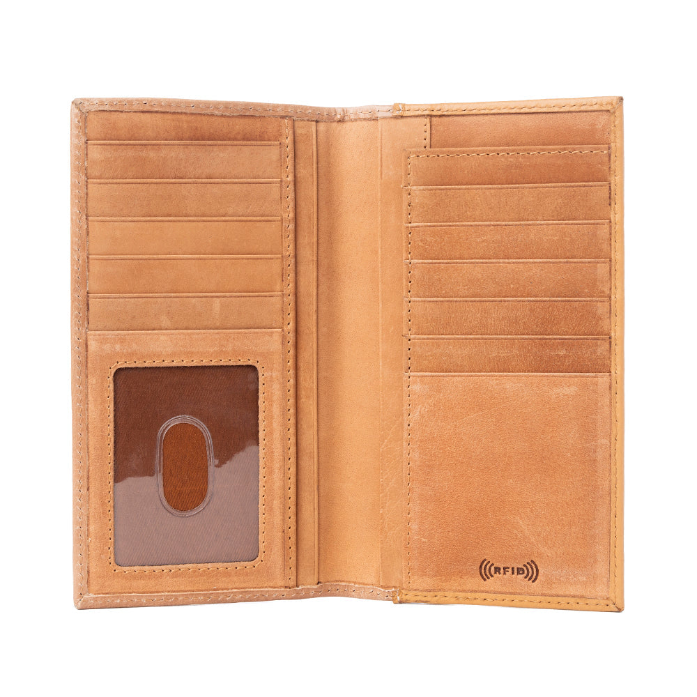Myra Starweave Dusk Handtooled Leather Wallet for Men in Aged Sienna