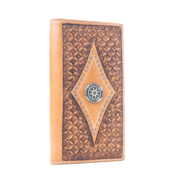 Myra Nomad's Emblem Handtooled Leather Wallet for Men in Walnut Emboss - Myra USA