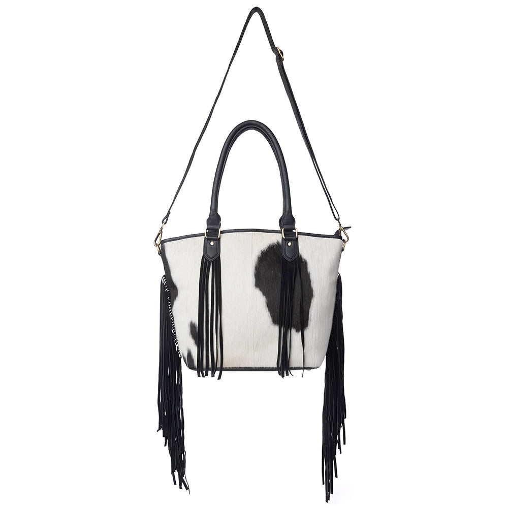 Myra High Plains Hairon Leather Concealed Fringe Carry Bag in Ebony Bone - Myra USA