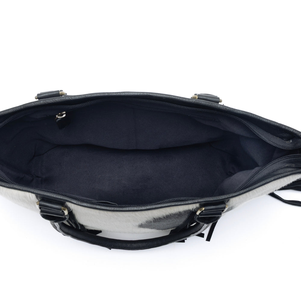 Myra High Plains Hairon Leather Concealed Fringe Carry Bag in Ebony Bone - Myra USA