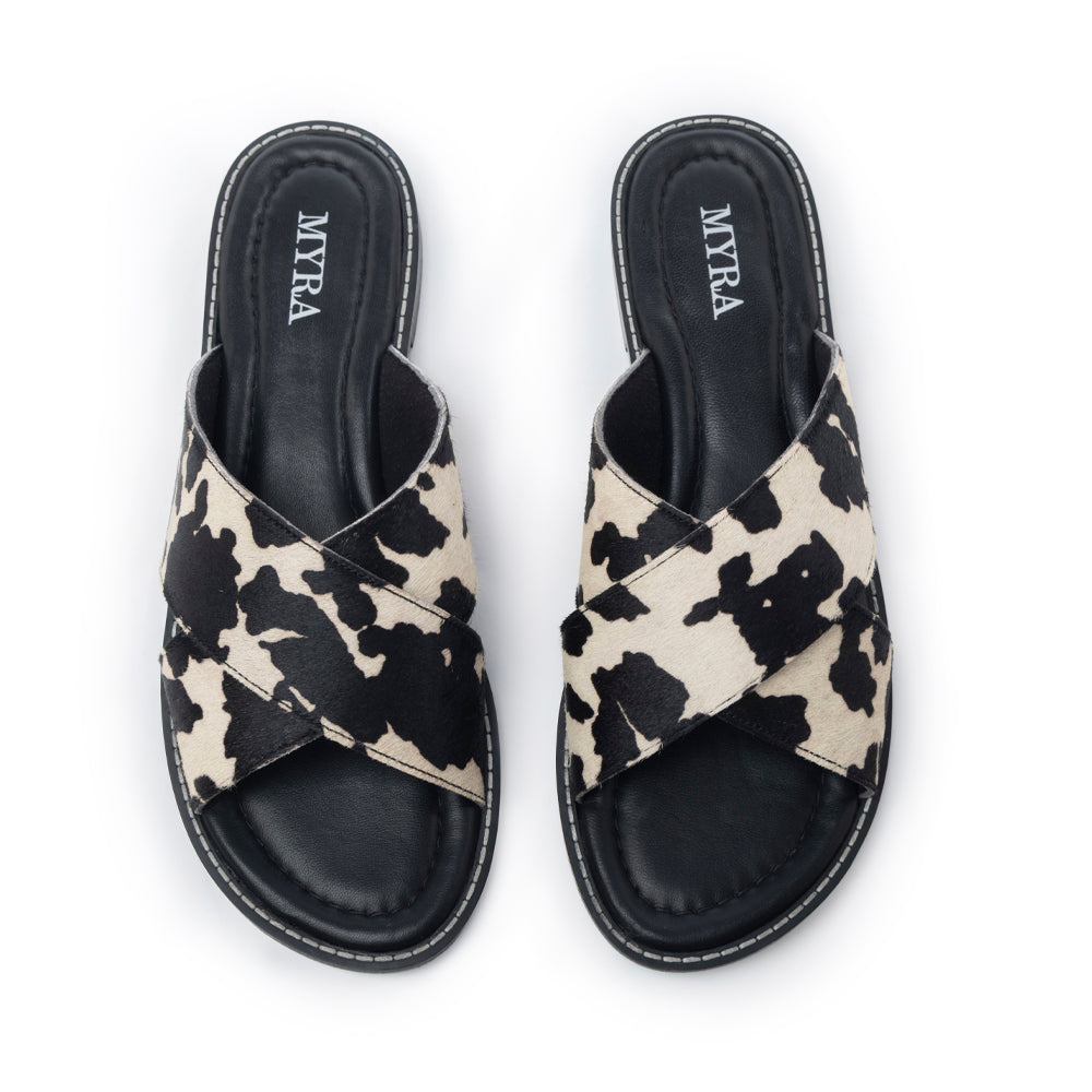 Myra El Paso Dawn Hairon Leather Sandals in Speckled White - Myra USA